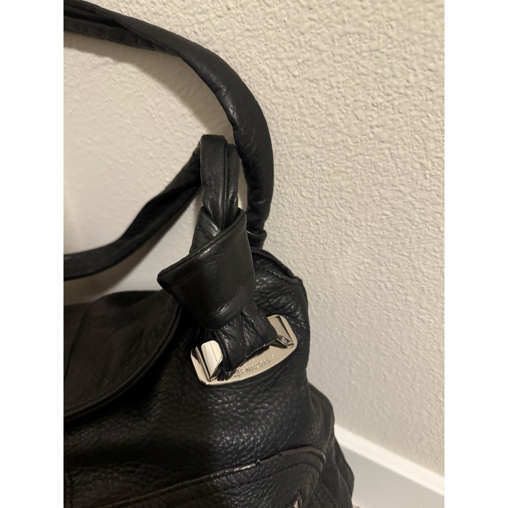 B. Makowsky Black Pebbled Leather Multi Pocket Hobo Bag Y2K Boho Shoulder Purse - Picture 4 of 9